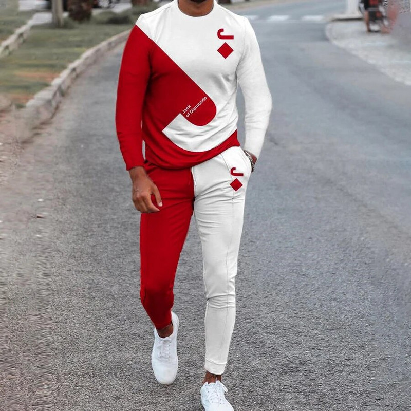 Meeste dressikomplektide komplekt Must valge lõvi 3D prindiga pikkade varrukatega T-särk + püksid Jogging vabaaja kaheosaline meeste ülisuur spordiülikond