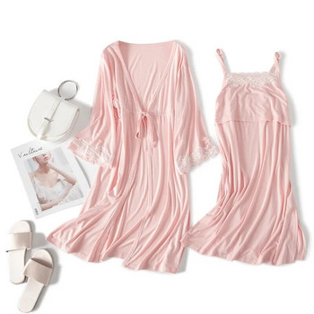2 τμχ / Σετ Πυτζάμες εγκυμοσύνης για έγκυες και θηλάζουσες πυζάρες Modal lace nightgown for pregnancy Nursing Nightwear Φόρεμα