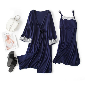 2 τμχ / Σετ Πυτζάμες εγκυμοσύνης για έγκυες και θηλάζουσες πυζάρες Modal lace nightgown for pregnancy Nursing Nightwear Φόρεμα