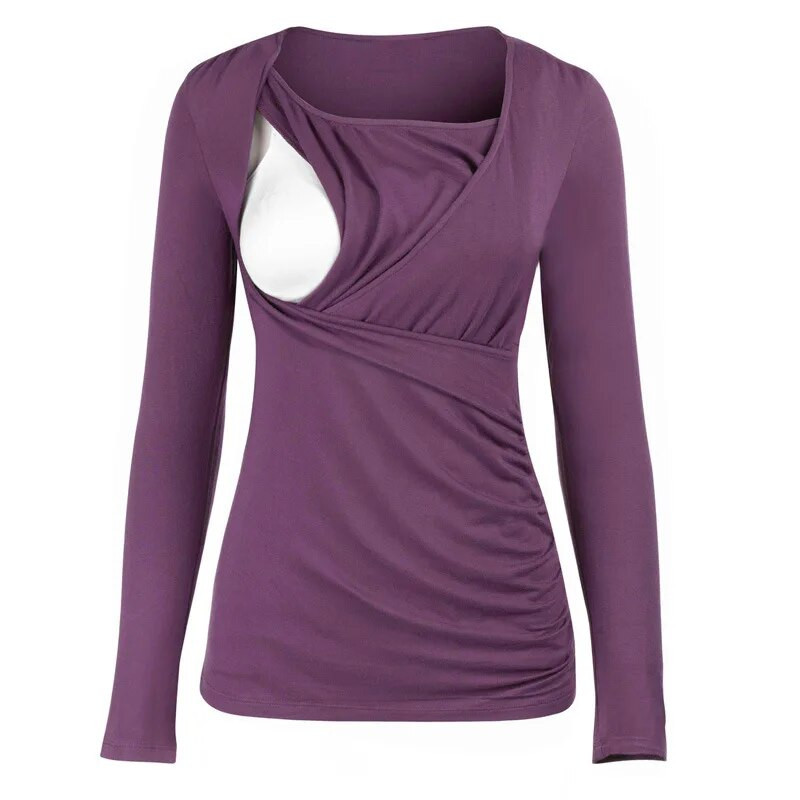 Nauji nėščių moterų marškinėliai Nėščiosioms Palaidinė Žindymo Laisvalaikio viršūnės ilgomis rankovėmis Dryžuota Nėštumo žindymo žindymo marškinėliai