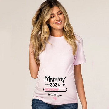 2024 Нова сладка тениска за двойка за бременни с принт на татко + мама + Тениска за двойка Тениска за бременни Дрехи за обявяване на бременност