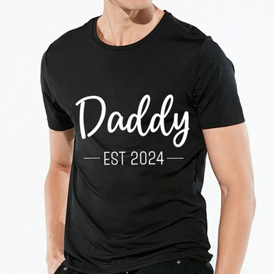 2024 m. Nauji mielas tėtis + mama + kūdikis marginti poros marškinėliai nėščiosioms, pranešimo apie nėštumą marškinėliai, pora nėščių marškinėlių drabužiai