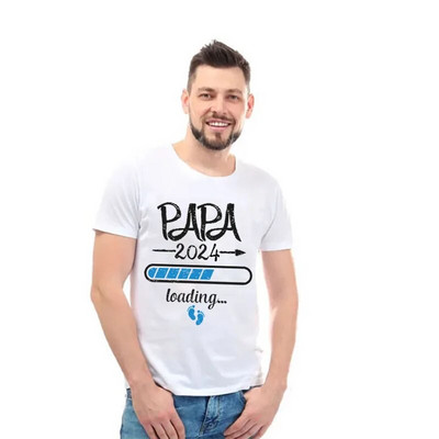 2024 m. Nauji mielas tėtis + mama + kūdikis marginti poros marškinėliai nėščiosioms, pranešimo apie nėštumą marškinėliai, pora nėščių marškinėlių drabužiai