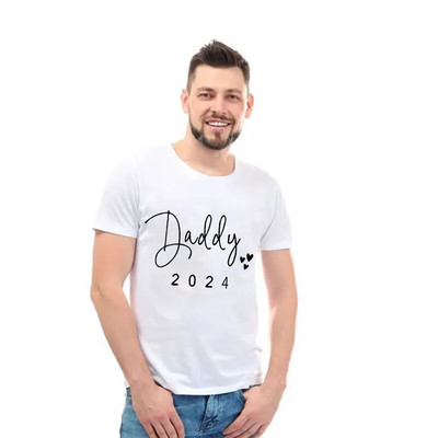 2024 m. Nauji mielas tėtis + mama + kūdikis marginti poros marškinėliai nėščiosioms, pranešimo apie nėštumą marškinėliai, pora nėščių marškinėlių drabužiai