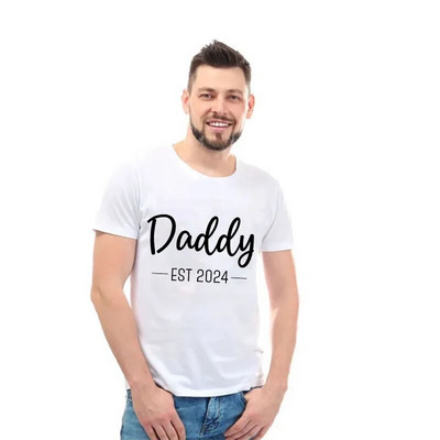 2024 m. Nauji mielas tėtis + mama + kūdikis marginti poros marškinėliai nėščiosioms, pranešimo apie nėštumą marškinėliai, pora nėščių marškinėlių drabužiai