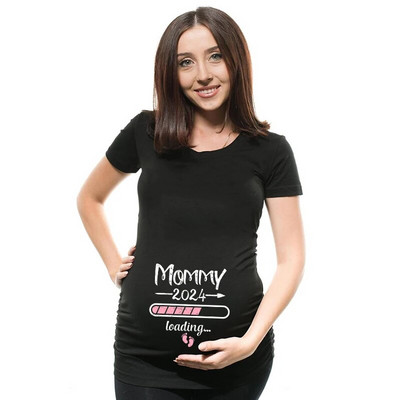 2024 m. Nauji mielas tėtis + mama + kūdikis marginti poros marškinėliai nėščiosioms, pranešimo apie nėštumą marškinėliai, pora nėščių marškinėlių drabužiai