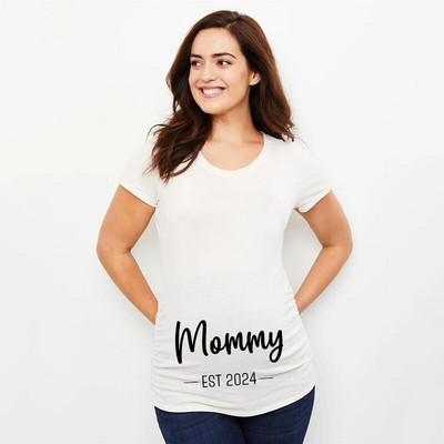 2024 m. Nauji mielas tėtis + mama + kūdikis marginti poros marškinėliai nėščiosioms, pranešimo apie nėštumą marškinėliai, pora nėščių marškinėlių drabužiai