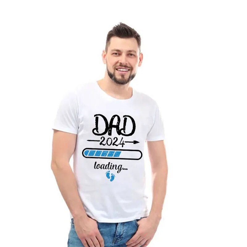 2024 m. Nauji mielas tėtis + mama + kūdikis marginti poros marškinėliai nėščiosioms, pranešimo apie nėštumą marškinėliai, pora nėščių marškinėlių drabužiai