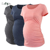 LIU &QU Haine de maternitate Tricou pentru gravidă Top cu decolteu în V Tricouri de maternitate cu volanat Îmbrăcăminte pentru femei Tricou pentru sarcină Ropa Mujer S-XL