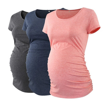 LIU &QU Haine de maternitate Tricou pentru gravidă Top cu decolteu în V Tricouri de maternitate cu volanat Îmbrăcăminte pentru femei Tricou pentru sarcină Ropa Mujer S-XL