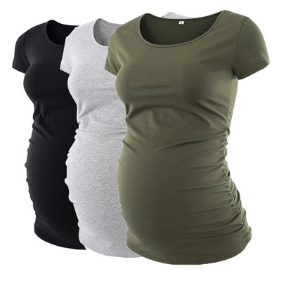 LIU &QU Haine de maternitate Tricou pentru gravidă Top cu decolteu în V Tricouri de maternitate cu volanat Îmbrăcăminte pentru femei Tricou pentru sarcină Ropa Mujer S-XL