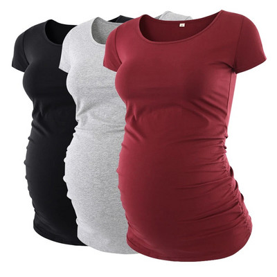 LIU &QU Haine de maternitate Tricou pentru gravidă Top cu decolteu în V Tricouri de maternitate cu volanat Îmbrăcăminte pentru femei Tricou pentru sarcină Ropa Mujer S-XL