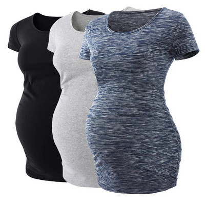 LIU &QU Haine de maternitate Tricou pentru gravidă Top cu decolteu în V Tricouri de maternitate cu volanat Îmbrăcăminte pentru femei Tricou pentru sarcină Ropa Mujer S-XL