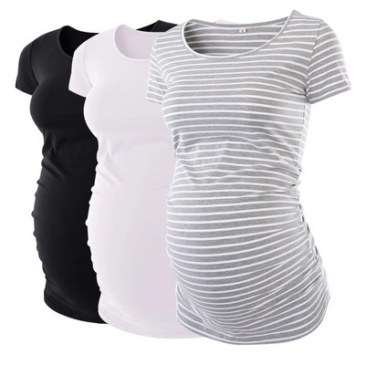 LIU &QU Haine de maternitate Tricou pentru gravidă Top cu decolteu în V Tricouri de maternitate cu volanat Îmbrăcăminte pentru femei Tricou pentru sarcină Ropa Mujer S-XL