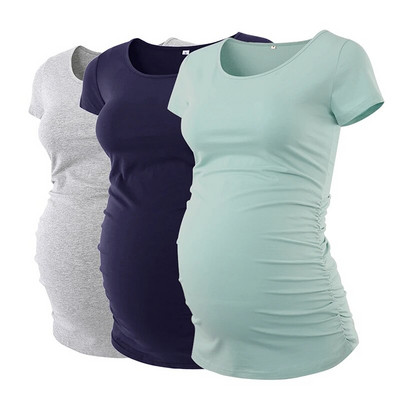 LIU &QU Haine de maternitate Tricou pentru gravidă Top cu decolteu în V Tricouri de maternitate cu volanat Îmbrăcăminte pentru femei Tricou pentru sarcină Ropa Mujer S-XL