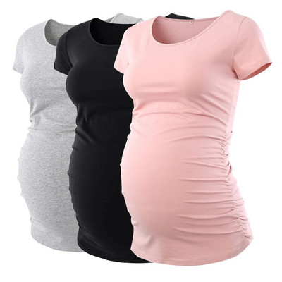 LIU &QU Haine de maternitate Tricou pentru gravidă Top cu decolteu în V Tricouri de maternitate cu volanat Îmbrăcăminte pentru femei Tricou pentru sarcină Ropa Mujer S-XL
