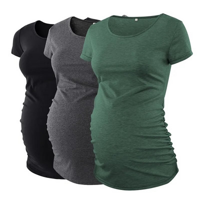 LIU &QU Haine de maternitate Tricou pentru gravidă Top cu decolteu în V Tricouri de maternitate cu volanat Îmbrăcăminte pentru femei Tricou pentru sarcină Ropa Mujer S-XL