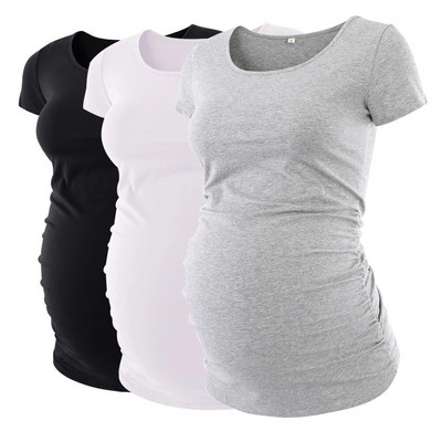 LIU &QU Haine de maternitate Tricou pentru gravidă Top cu decolteu în V Tricouri de maternitate cu volanat Îmbrăcăminte pentru femei Tricou pentru sarcină Ropa Mujer S-XL