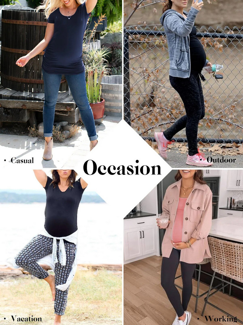 LIU &QU Nėščiųjų rūbai Nėščiųjų viršus V kaklu, šoninis raukšlėtas motinystės marškinėliai Moteriški drabužiai Nėštumo marškinėliai Ropa Mujer S-XL