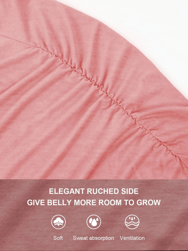 LIU &QU Nėščiųjų rūbai Nėščiųjų viršus V kaklu, šoninis raukšlėtas motinystės marškinėliai Moteriški drabužiai Nėštumo marškinėliai Ropa Mujer S-XL