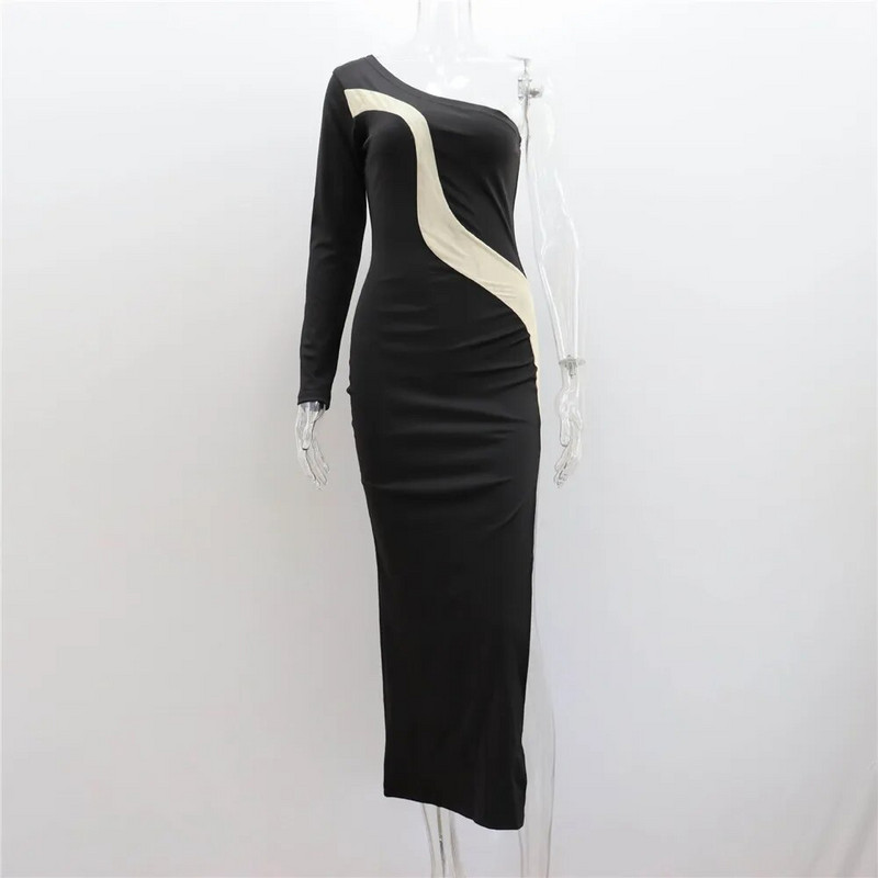 Rochii elastice pentru sedinta foto de maternitate Rochii de seara neagra sexy cu un umar, tinuta fotografica pentru femei insarcinate cu maneca lunga eleganta