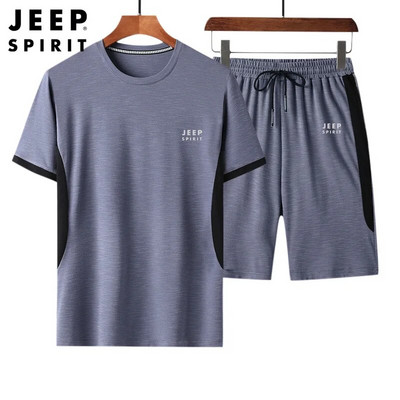 JEEP SPIRIT Pantaloni subțiri cu mânecă scurtă de vară pentru bărbați, costum casual, simplu, largi, respirabili, tricou sport, set din două piese