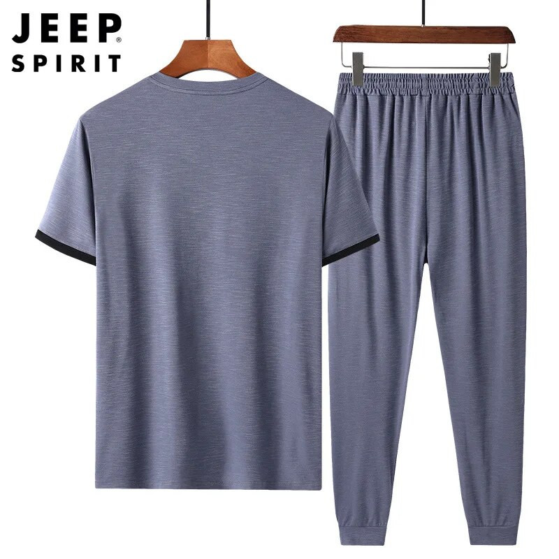 JEEP SPIRIT Vyriškos vasarinės plonos kelnės trumpomis rankovėmis laisvalaikio kostiumas paprastas laisvi, orui pralaidūs sportiniai marškinėliai šortai dviejų dalių komplektas
