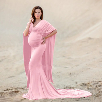 Ευρωπαϊκό μερσεριζέ βαμβάκι ομορφιάς με σιφόν έγκυες γυναίκες που κυματίζουν ουρά φόρεμα μακρύ φόρεμα φωτογραφίας Χριστουγεννιάτικο φόρεμα