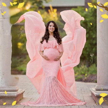 Бременна жена Baby Shower Коледна рокля с дълъг ръкав Дантелена рокля бременна жена изискано фото заснемане фотографски реквизит дрехи