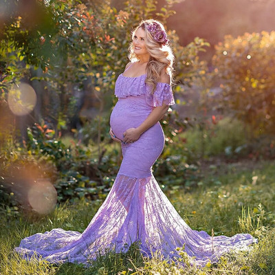 Бременна жена Baby Shower Коледна рокля с дълъг ръкав Дантелена рокля бременна жена изискано фото заснемане фотографски реквизит дрехи