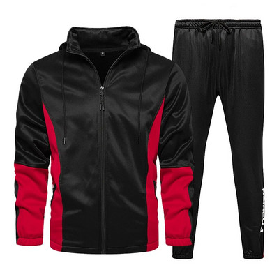 Pălărie de colecție pentru bărbați, jachetă, pantaloni sport, set de 2 piese, guler în picioare, costum cu mâneci lungi la modă, trening pentru bărbați, set de ținute pentru bărbați