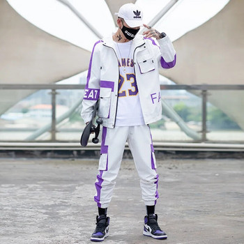 Комплект спортни панталони и качулка Корейски ежедневен спортен костюм Мъжки комплект панталони Мъжко яке с инструменти и качулка + комплект спортни панталони от 2 части