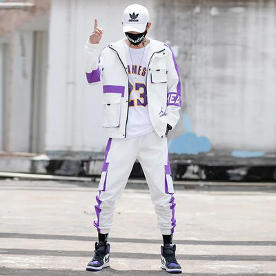 Set pantaloni de trening și hanorace costum sport coreean ocazional Set pantaloni de jogging pentru bărbați Jachetă cu glugă pentru bărbați + pantaloni de trening Set 2 piese