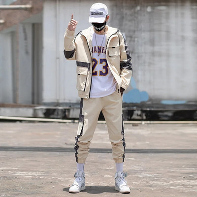 Set pantaloni de trening și hanorace costum sport coreean ocazional Set pantaloni de jogging pentru bărbați Jachetă cu glugă pentru bărbați + pantaloni de trening Set 2 piese