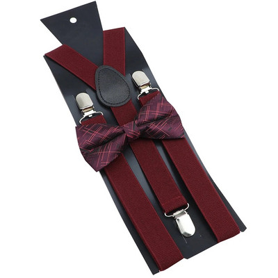 Bretele noi Set papion Bretele elastice din piele Bărbați Femei Negru Roșu Bretele reglabile pentru costum de nuntă Accesorii pentru fustă Cadou