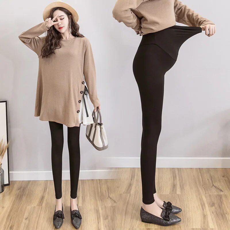 Aukštu juosmeniu nėščia moteris Reguliuojami antblauzdžiai Lieknos motinystės kelnaitės Nėštumo plonos minkštos pilvo palaikymo kelnės Kūno formavimo kelnės