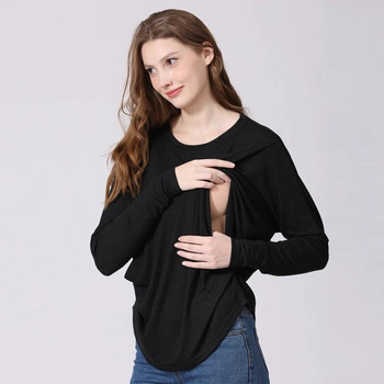 Γυναικεία ρούχα εγκυμοσύνης μπλούζες θηλασμού Μπλουζάκι θηλασμού Εγκυμοσύνη Μαύρα μπλουζάκια εγκυμοσύνης Άνοιξη φθινοπωρινό πουκάμισο