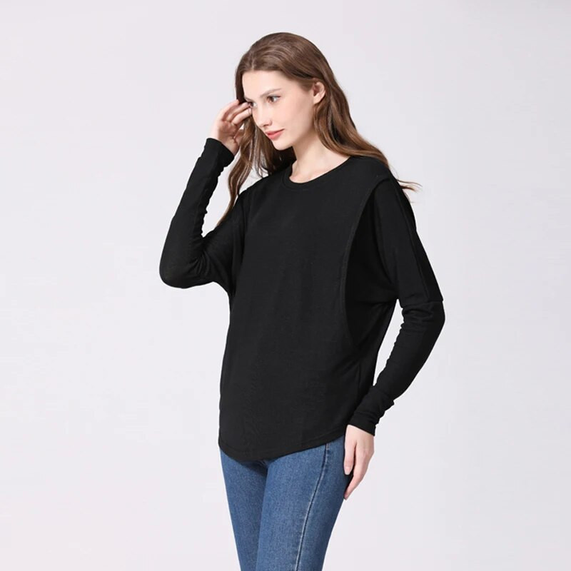 Haine de maternitate pentru femei gravide Topuri pentru alăptare Tricou pentru alăptare Sarcină Maternitate Tricouri negre Cămașă de primăvară toamnă