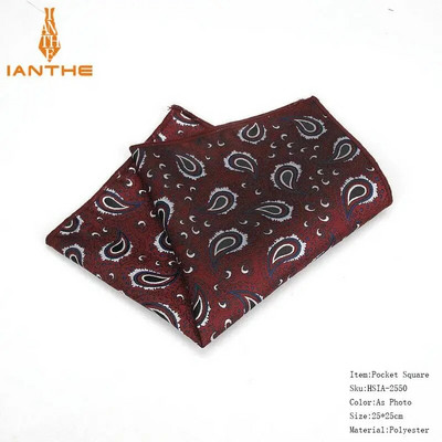 Batiste colorate din poliester țesute cu model Paisley Hanky pentru bărbați de afaceri ocazional buzunare pătrate batiste pentru nuntă