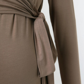 Дамска риза за бременни с дълъг ръкав, V-образно деколте, бременни, кърмачки, регулируема талия, вратовръзка отпред, бременни дрехи за кърмене
