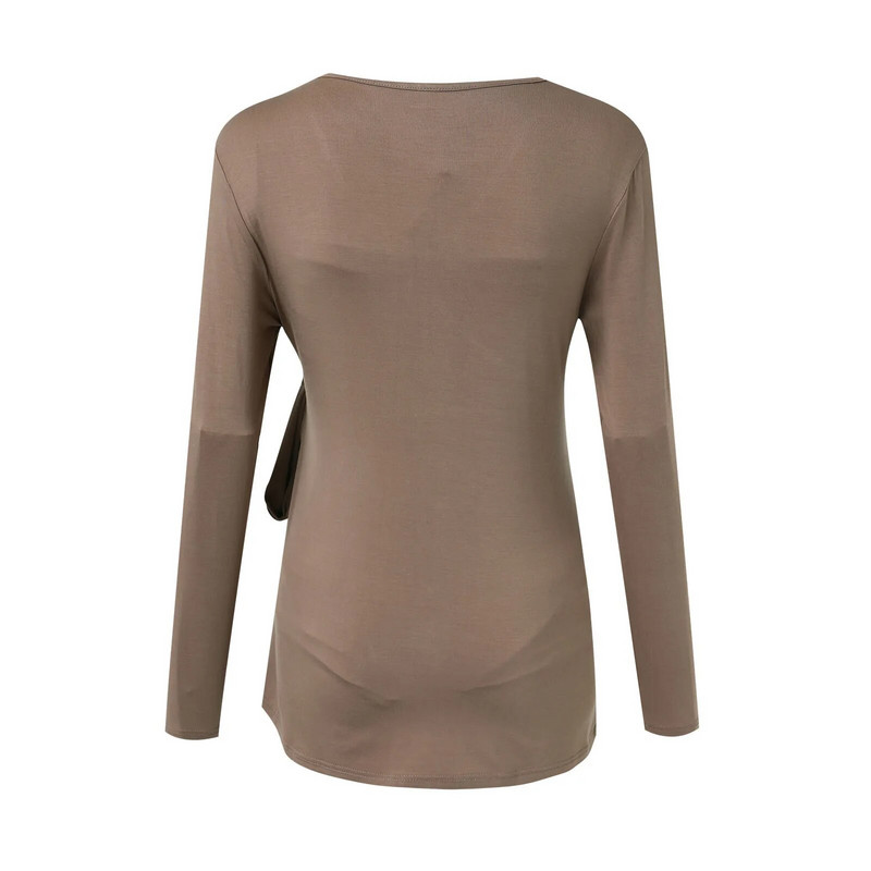 Moteriški marškiniai nėščiosioms ilgomis rankovėmis V formos iškirpte Nėštumo žindymo viršutiniai drabužiai Reguliuojamu juosmeniu kaklaraištis priekyje Nėščiosios žindymo drabužiai