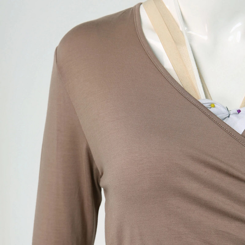 Moteriški marškiniai nėščiosioms ilgomis rankovėmis V formos iškirpte Nėštumo žindymo viršutiniai drabužiai Reguliuojamu juosmeniu kaklaraištis priekyje Nėščiosios žindymo drabužiai