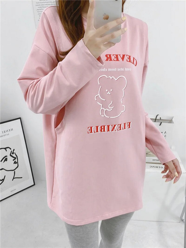 Îmbrăcăminte de maternitate de primăvară, toamnă, în aer liber, tricou cu mânecă lungă pentru sarcină, alăptare, Topuri, haine de desene animate pentru femei însărcinate care alăptează