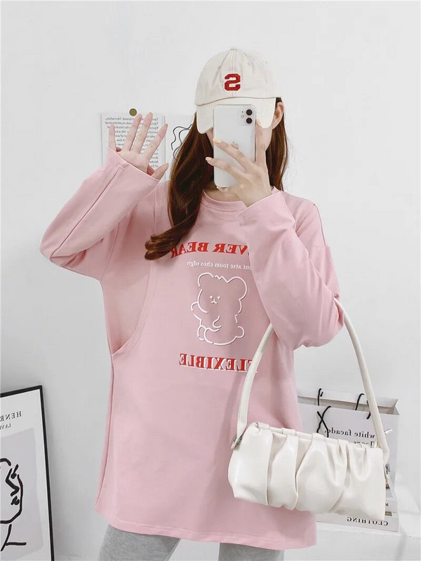 Îmbrăcăminte de maternitate de primăvară, toamnă, în aer liber, tricou cu mânecă lungă pentru sarcină, alăptare, Topuri, haine de desene animate pentru femei însărcinate care alăptează