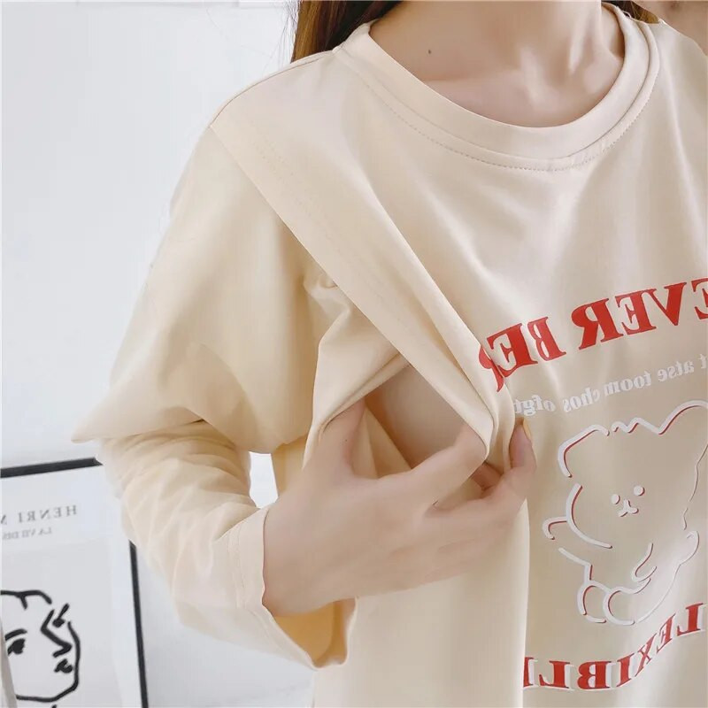 Îmbrăcăminte de maternitate de primăvară, toamnă, în aer liber, tricou cu mânecă lungă pentru sarcină, alăptare, Topuri, haine de desene animate pentru femei însărcinate care alăptează