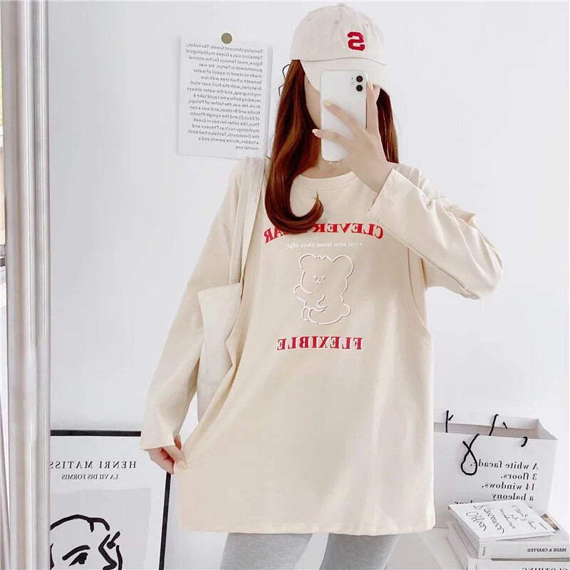 Îmbrăcăminte de maternitate de primăvară, toamnă, în aer liber, tricou cu mânecă lungă pentru sarcină, alăptare, Topuri, haine de desene animate pentru femei însărcinate care alăptează