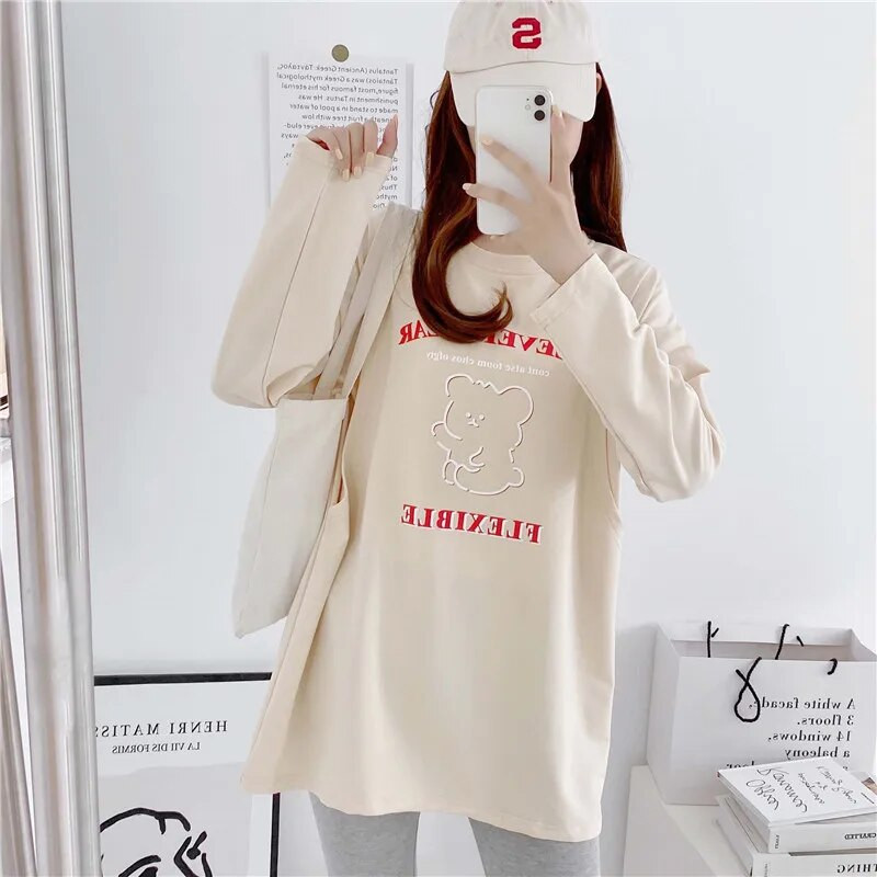 Îmbrăcăminte de maternitate de primăvară, toamnă, în aer liber, tricou cu mânecă lungă pentru sarcină, alăptare, Topuri, haine de desene animate pentru femei însărcinate care alăptează