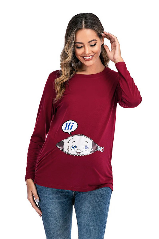 Nėščioms moterims skirti viršutiniai drabužiai nėščioms moterims, iškirpta tunika Juokingi marškinėliai nėščiosioms marškinėliai ilgomis rankovėmis Nėščiųjų drabužių viršus