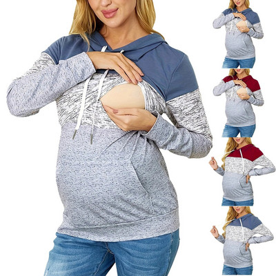 Бременност, майчинство, кърмене Дрехи, бременни жени, кърмачки Топъл суитшърт с дълъг ръкав и шнур, Ежедневни тениски с качулка