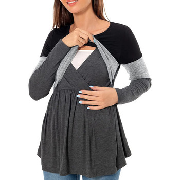Тениска за бременни и кърмачки Блуза за бременни жени с дълъг ръкав с пачуърк за кърмачки, за кърмене Дрехи за бременни пуловери